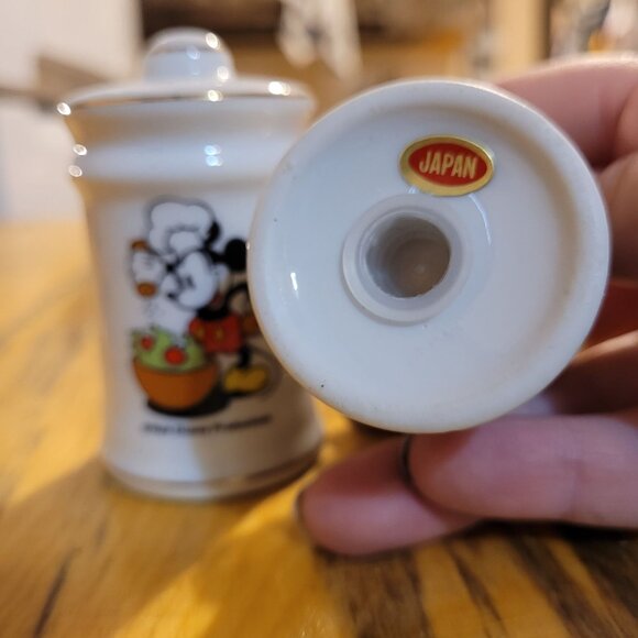 Vintage Disney Chef Mickey Mini Salt and Pepper Shakers Porcelain Glass 2.5" - Picture 3 of 6